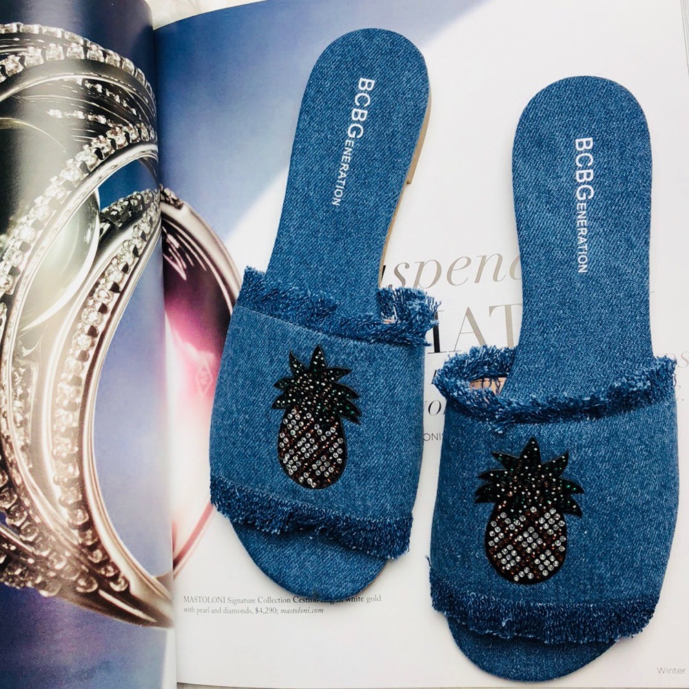 BCBG Denim Slide Sandal